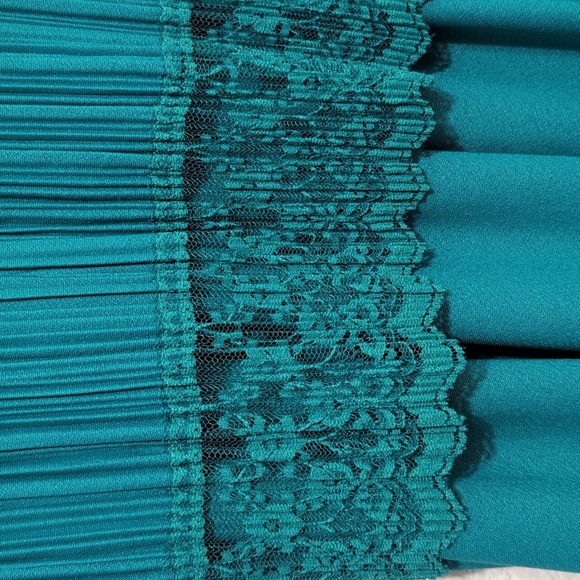 Good Times 80s Vintage Pleated Party Cocktail Dress Teal Size 8P Lace Detail - Picture 4 of 11